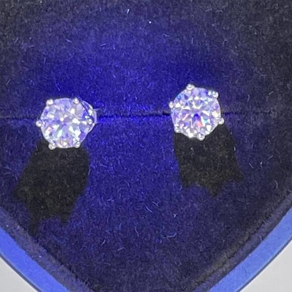Moissanite Diamond Earrings 2 Ct Studs Six Prong Brilliant Round Cut Round - Picture 5 of 10